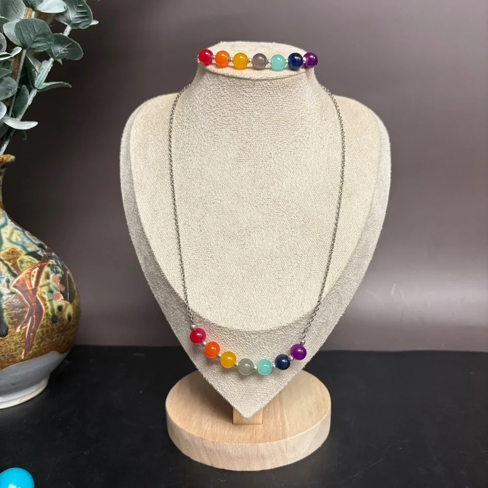 Chakra Jewelry Set | Crystal Bead Necklace Bracelet | Reiki Energy‎ Healing